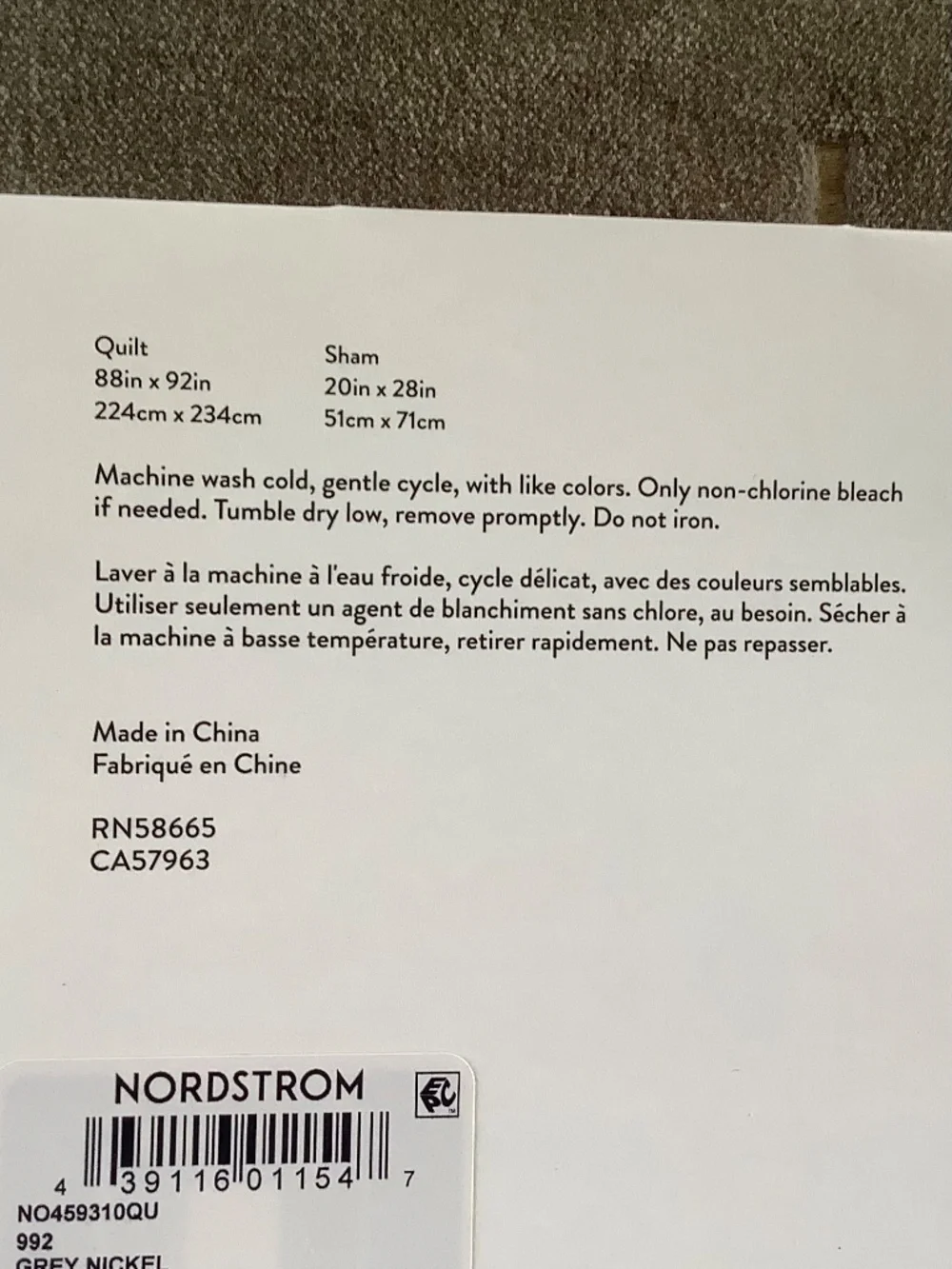 Nordstrom VELVET DREAM Queen Quilt Set Grey Nickel SZ Queen